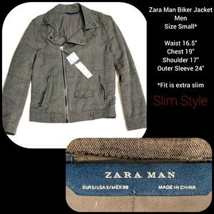 NWT Zara Man Linen Biker Motorcycle Moto Jacket